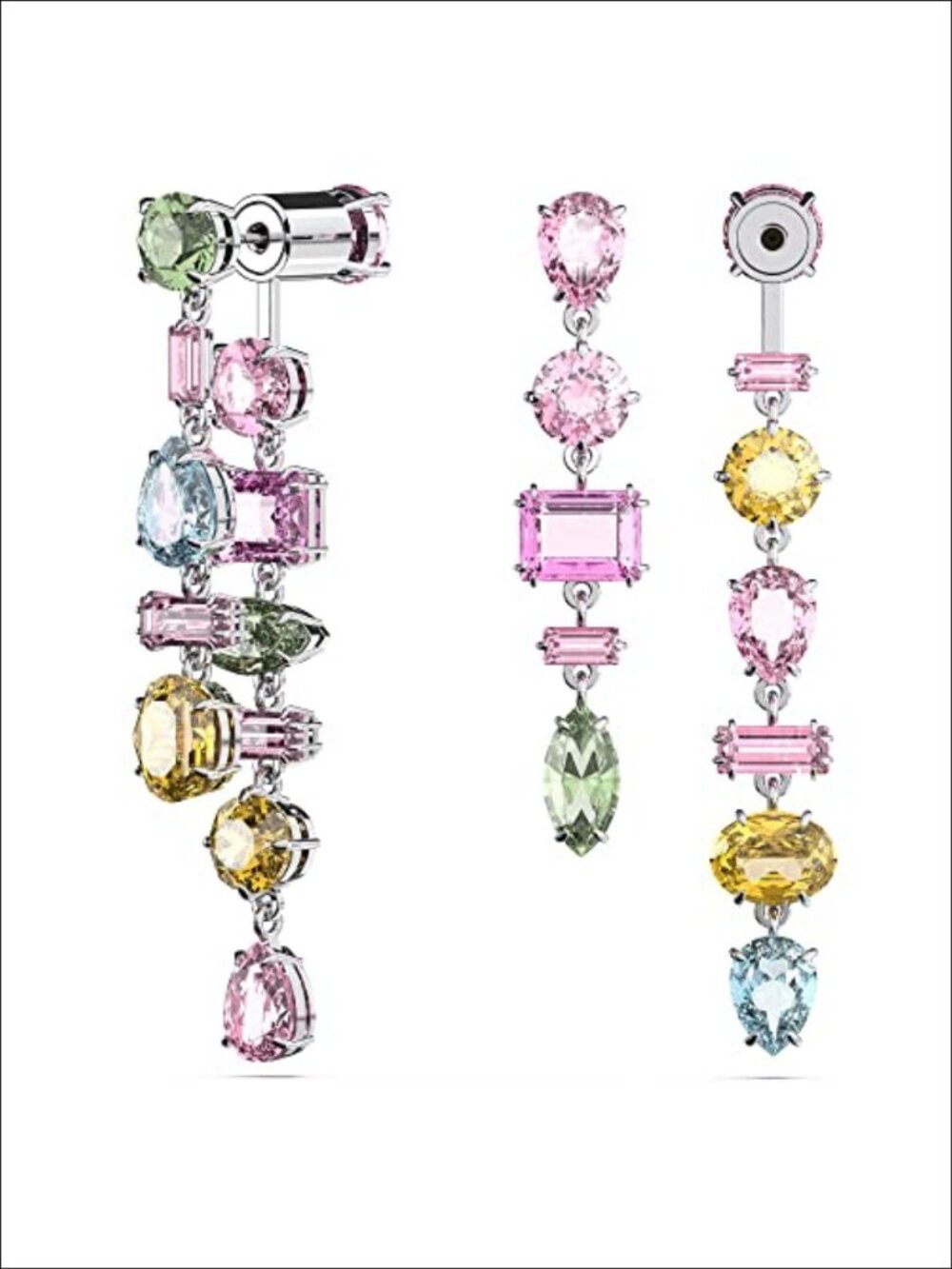 Swarovski Gema Crystal Asymmetrical Drop Earrings Rhodium Finish